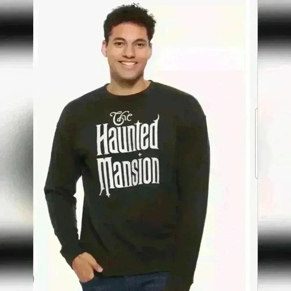 Funko Mens Black And White Disney The Haunted Mansion Title Crewneck S - Picture 1 of 7